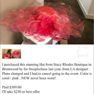 Derby Hat Kentucky Steeplechase Race Coral Pink